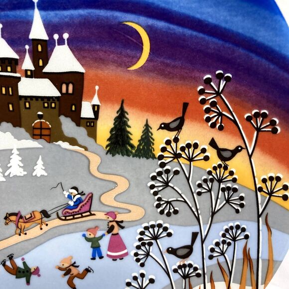 Barbara Furstenhofer Porcelain Plate Winter Night Scene Signed Art Collectible - Picture 3 of 7